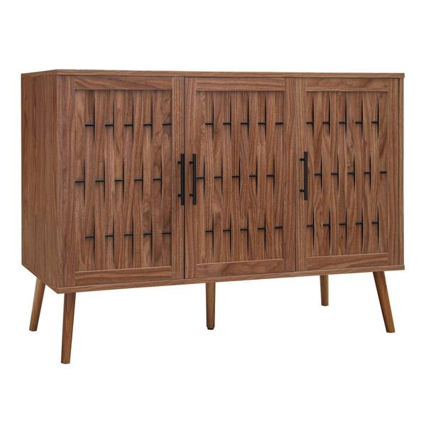 Noble House Tarisyn Walnut Finish 33 in. H Modern 3-door Storage Cabinet with Adjustable Shelves