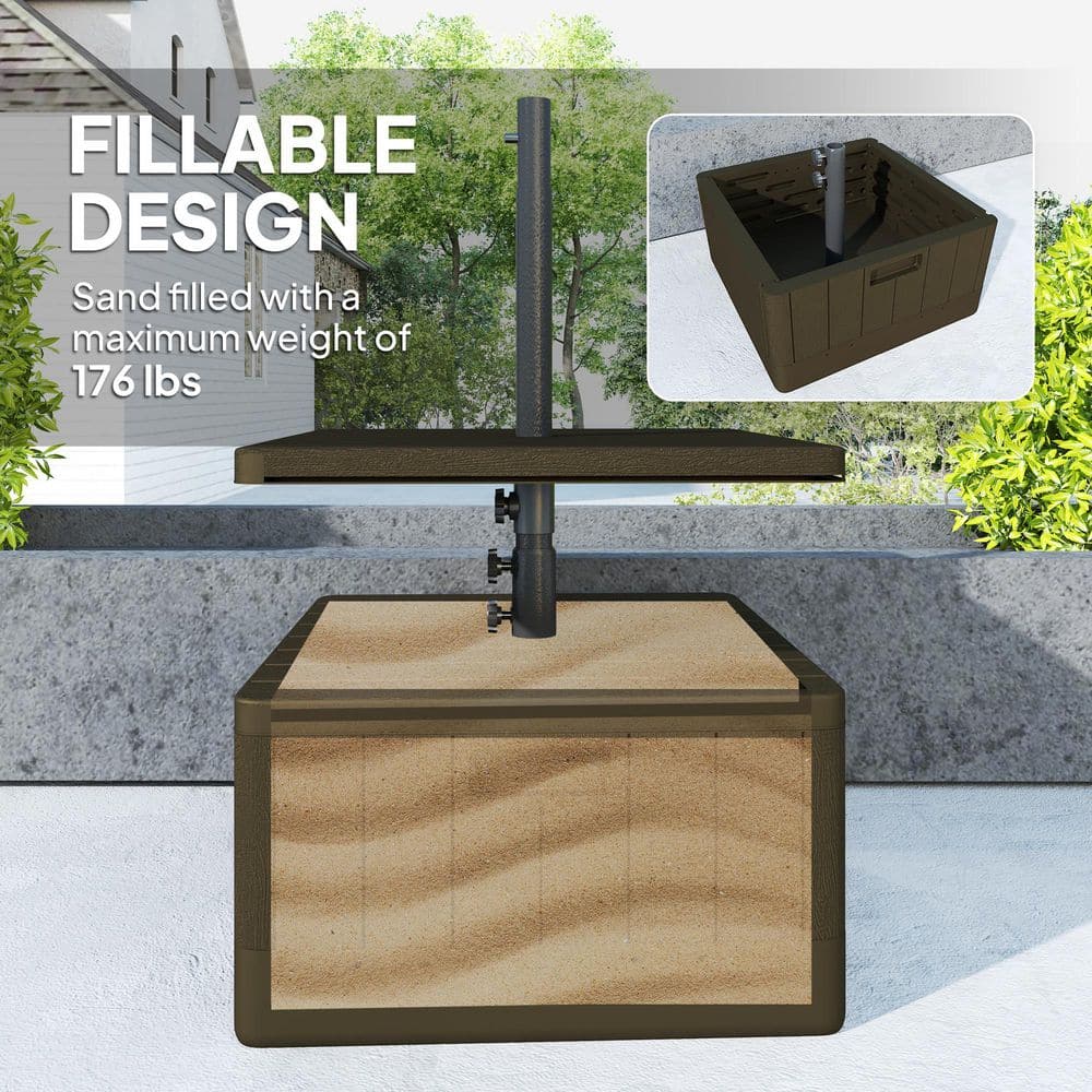 Brown Heavy Duty Plastic Patio Umbrella Base with Table Tray