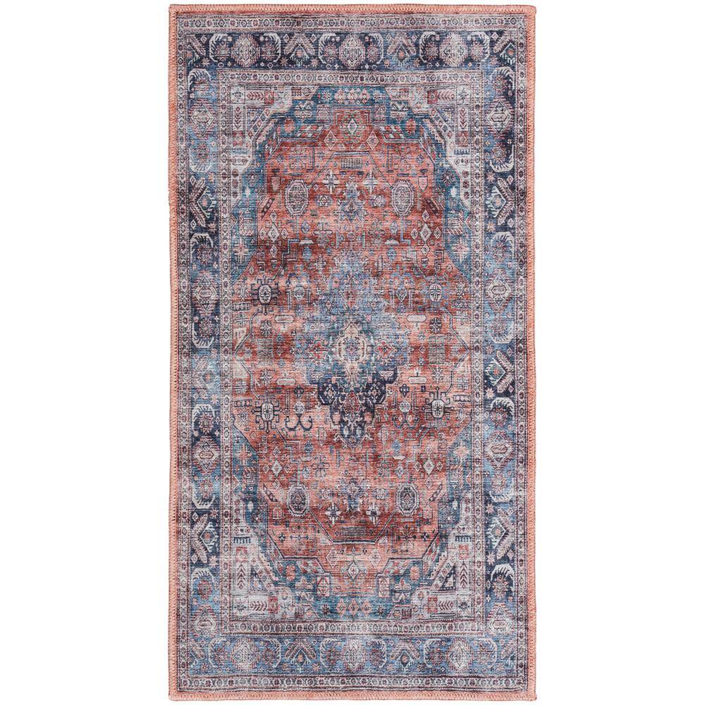 Nourison Grand Washables Blue doormat 2 ft. x 4 ft. Center medallion