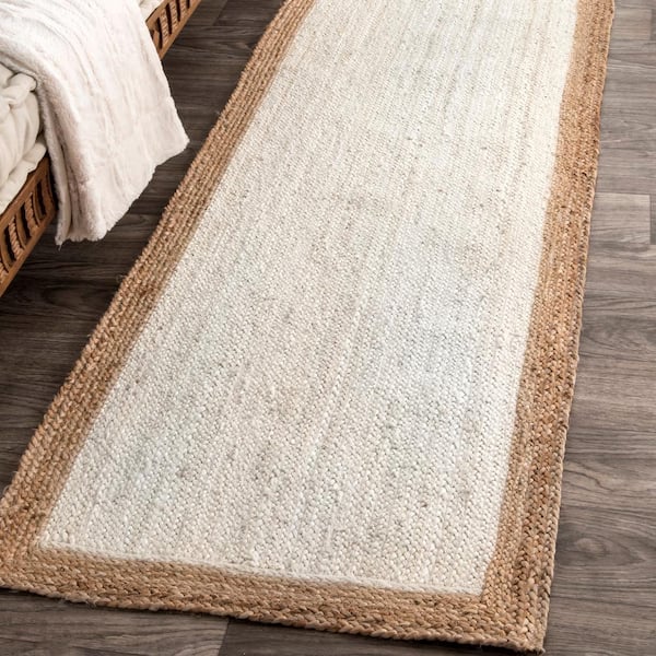 Elanora Farmhouse Bordered Jute White 3 ft. x 6 ft. Runner Rug
