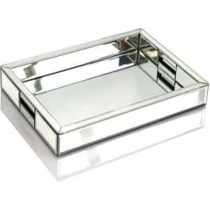 Silver Rectangular Mirror Vanity Tray Organizer in Mirrored Finish, 11x14x2 inch for Bedroom or Bathroom