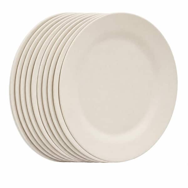 11 in. Round Unbreakable Wheat Straw Dinner Plates in Beige, Lightweight Stackable Serving Dishes, Set