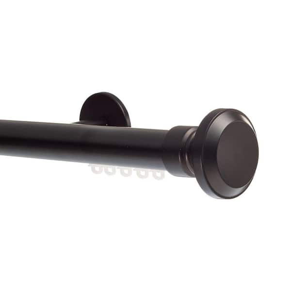 Tekno Pro 120" Non-Adjustable 1.13 in. Diameter Decorative Traverse Curtain Rod with Santos Finial in Black