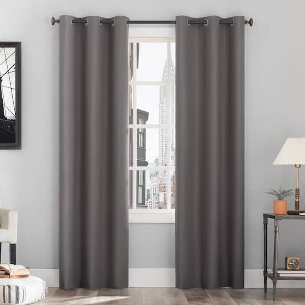 Sun Zero Cyrus Thermal Gray Polyester 40 in. W x 84 in. L Grommet 100% Blackout Curtain (Single Panel)