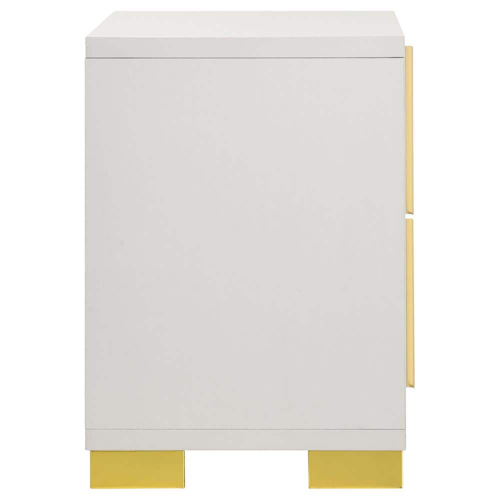 White and Gold Modern 2-Drawer Nightstand