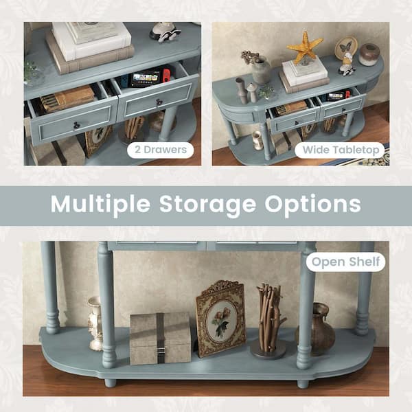 Costway 52 in. Blue Specialty Wood Long Sofa Table with 2