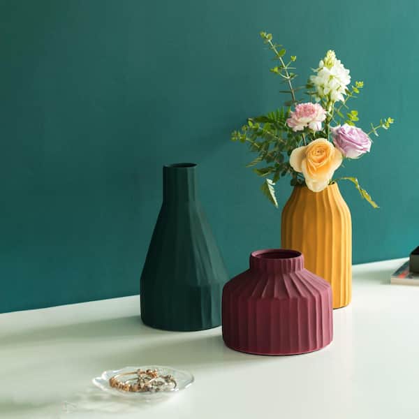 FABULAXE (Set of 3) Round Tricolor Ceramic 5.5 in. Farmhouse Home Decor Accents: Living Room Decor, Boho Vases for Table Decor