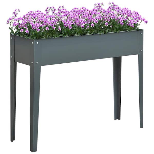Jushua Galvanized Steel Raised Garden Bed, Elevated Planter Box with Legs and Drain Holes, Dark Gray