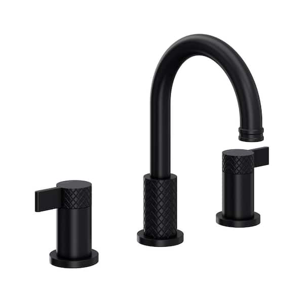 ROHL Tenerife 8 in. Widespread Double-Handle Bathroom Faucet with Drain Kit Included in Matte Black
