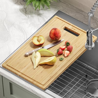 17.5 in. x 12 in. Rectangle Organic Solid Bamboo Cutting Board for Kitchen Sink