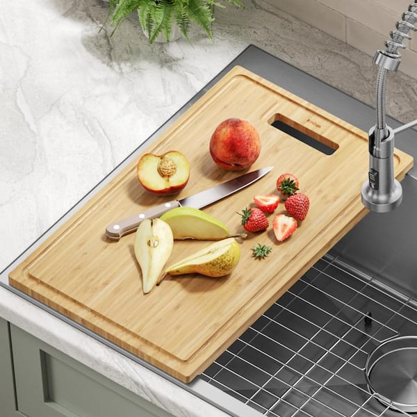 KRAUS 18.5 in. x 12 in. Rectangle Organic Solid Bamboo Cutting Board for  Kitchen Sink KCB-102BB - The Home Depot