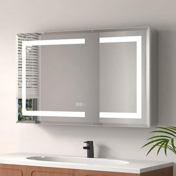 Luna 40 in. W x 24 in. H Rectangular Sliver Aluminum Recessed/Surface Mount Medicine Cabinet with Mirror, LED Lighting