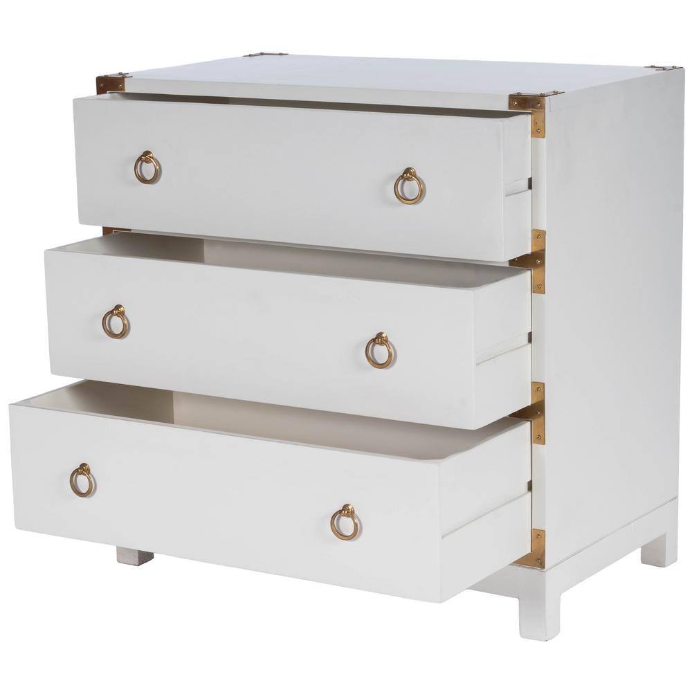 Forster Glossy White 3-Drawer Accent Chest with Steel Accents