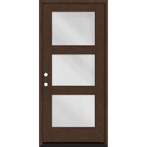Regency 36 in. x 80 in. Modern 3-Lite Equal Clear Glass RHIS Hickory Stain Mahogany Fiberglass Prehung Front Door