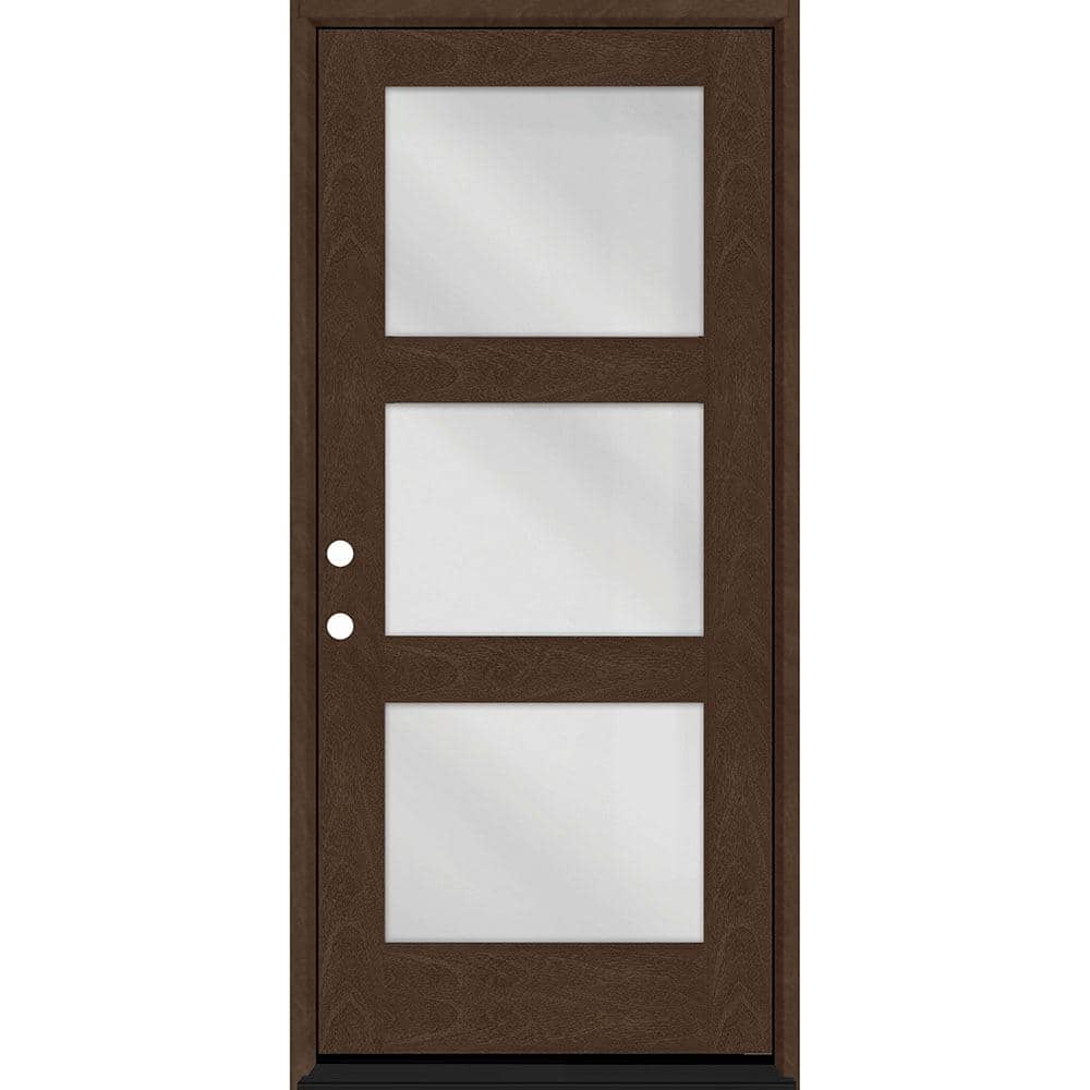 Regency 32 in. x 80 in. Modern 3Lite Equal Clear Glass RHIS Hickory Stain Mahogany Fiberglass Prehung Front Door price history on PriceWatchPro