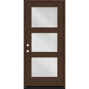 Regency 30 in. x 80 in. Modern 3-Lite Equal Clear Glass RHIS Hickory Stain Mahogany Fiberglass Prehung Front Door