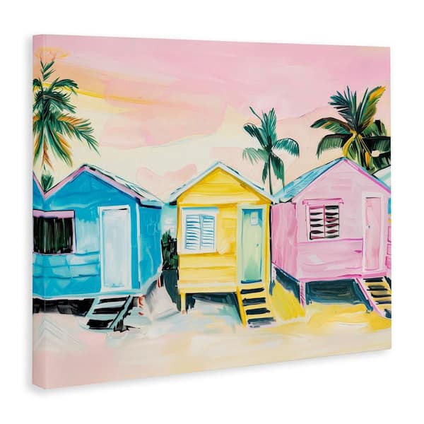 Pastel Tropical Beach Cabins by Arlington Prints Unframed Nature Graphic Art Print 24 in. x 30 in.