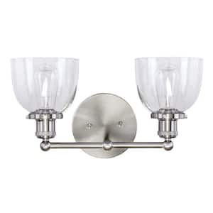 Evelyn 16.25 in. 2-Light Brushed Nickel Industrial Vanity with Clear Glass Shades