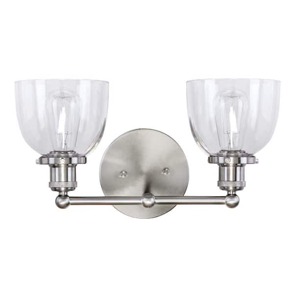 Home Decorators Collection Evelyn 16.25 in. 2-Light Brushed Nickel Industrial Vanity with Clear Glass Shades