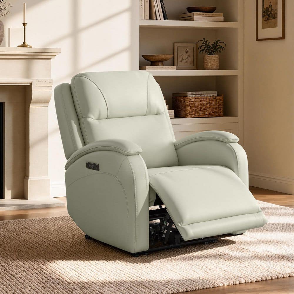 Luxor Dual Motor Zero Gravity Cream Top Grain Leather Power Recliner with Power Headrest and USB-C