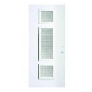 32 in. x 80 in. Marjorie Gingoshi 3 Lite Painted White Left-Hand Inswing Steel Prehung Front Door