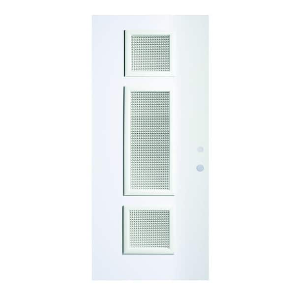 36 in. x 80 in. Marjorie Gingoshi 3 Lite Painted White Left-Hand Inswing Steel Prehung Front Door