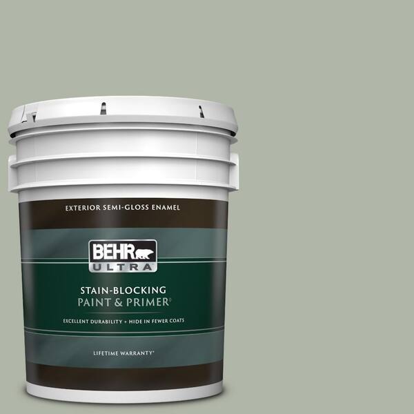BEHR ULTRA 5 gal. #ICC-56 Green Tea Semi-Gloss Enamel Exterior Paint & Primer