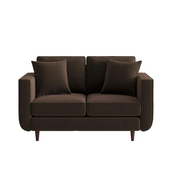 EVERGLADE HOME Carolina 59 in. Square Arm Velvet Straight in Brown