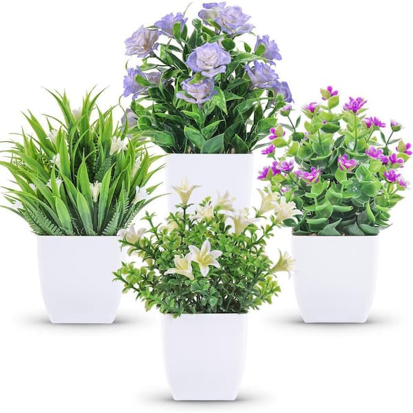 Cubilan 7.18 in. Green Indoor Artificial Fake Plants Mini Faux Plants, 4  Pack M111GHK