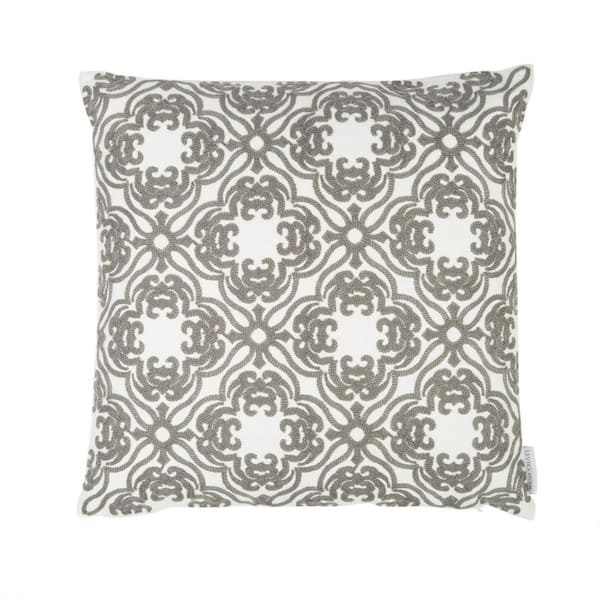 LEVTEX HOME Mockingbird Grey Medallion Embroidered 18 in. x 18 in. Throw Pillow