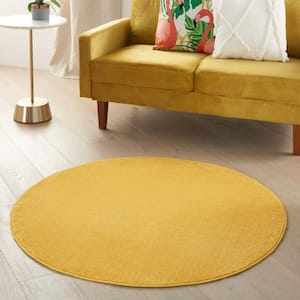 Essentials 4 ft. x 4 ft. Yellow Solid Contemporary Indoor/Outdoor Patio Round Area Rug