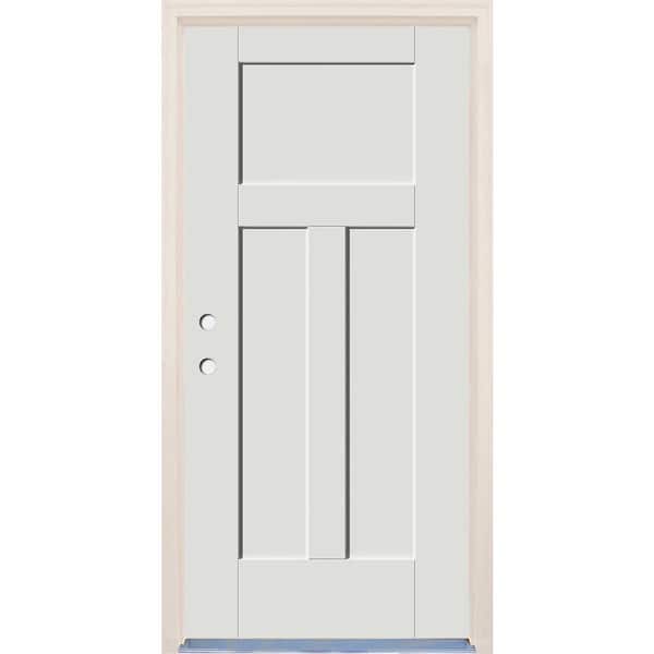 Builders Choice 36 in. x 80 in. 3-Panel Craftsman Right-Hand Alpine Fiberglass Prehung Front Door w/6-9/16 in. Frame and Nickel Hinges