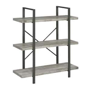 40 in. Grey Driftwood and Gunmetal Wood 3-Shelf Industrial Bookcase