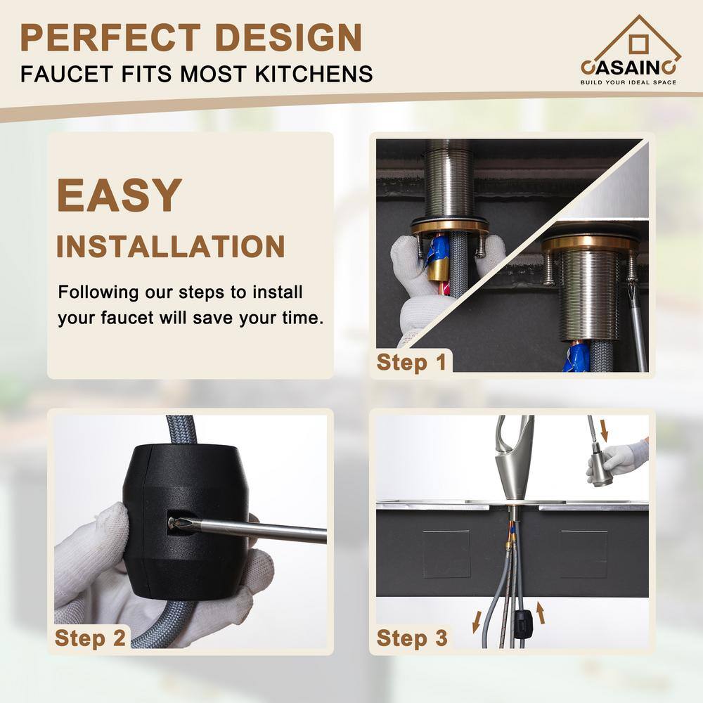 Brushed Nickel Pull-Down Kitchen Faucet with Deck Plate