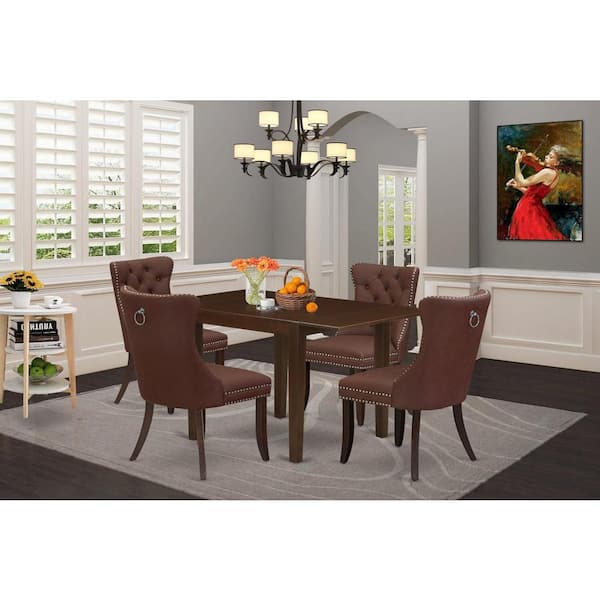 East West Furniture 5-Piece Mahogany Finish Solid Wood Top - Rectangular Dining Room Set with Butterfly Leaf - Seats 4