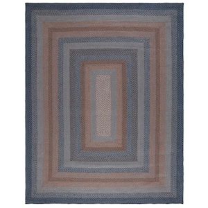 Braided Gray Brown 8 ft. x 10 ft. Border Striped Area Rug