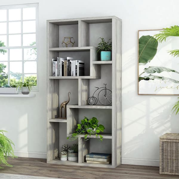 Merilyn 70.98 Tall Vintage Gray Oak 8-Shelf Accent Bookcase
