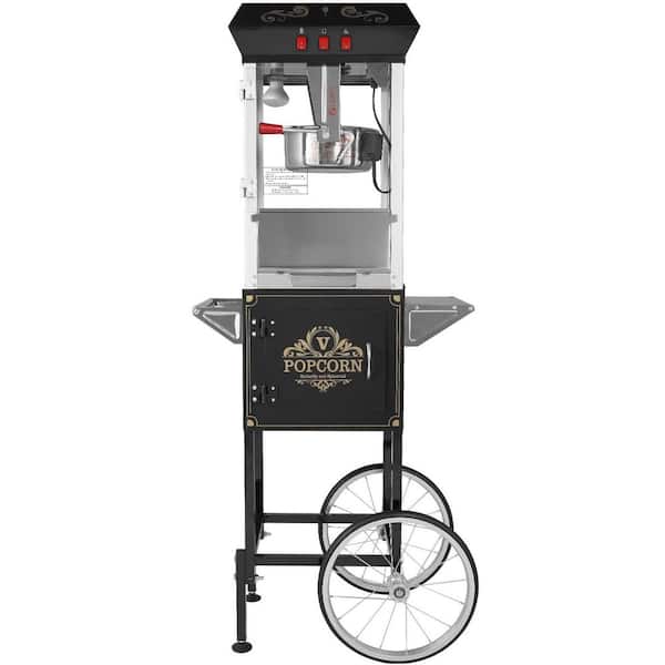 Popcorn Maker with Cart, 850 W Popcorn Popper Machine, 8 oz. Kettle Makes 48-Cups per Batch, Popcorn Machine, Black