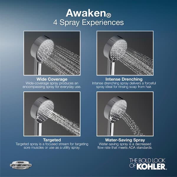 Awaken G110 4-Spray Wall Mount Handheld Shower Head with 2.5 GPM in Polished Chrome