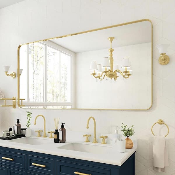 TOOLKISS 72 in. W x 36 in. H Rectangular Aluminum Framed Wall Bathroom Vanity Mirror in Gold
