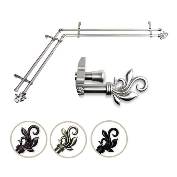 Rod Desyne 13/16" Dia Adjustable 66" to 120" Double Corner Window Curtain Rod in Satin Nickel with Delilah Finials