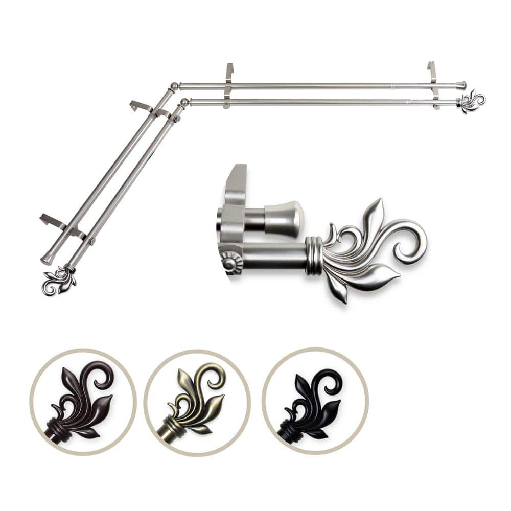 Rod Desyne 13/16" Dia Adjustable 120" to 170" Double Corner Window Curtain Rod in Satin Nickel