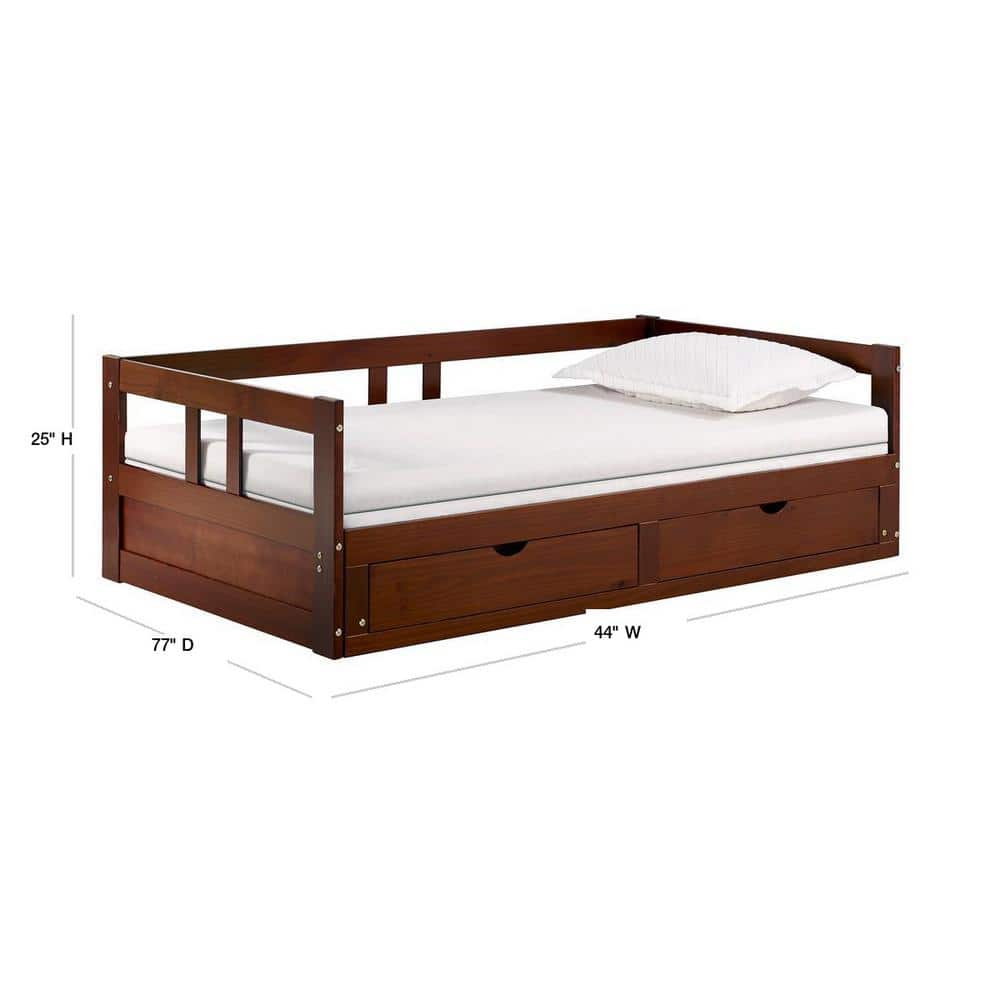 Twin to King Chestnut Pine Day Bed with Storage Drawers
