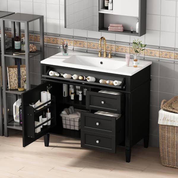 36 in. Single Sink Freestanding Black Bath Vanity with White Resin Top Unassembled