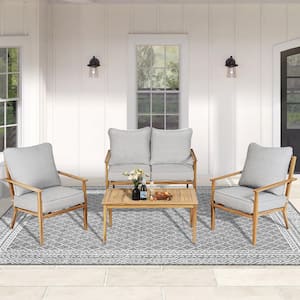 4-Piece Metal Patio Conversation Set with Grey Cushions