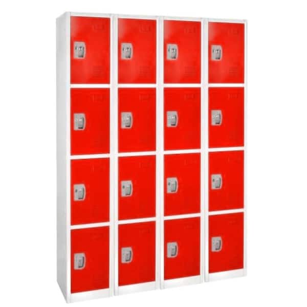 AdirOffice 629-Series 72 in. H 4-Tier Steel Key Lock Storage Locker Free Standing Cabinets for Home, School, Gym in Red (4-Pack)