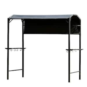 7 ft. x 6.8 ft. Outdoor Patio Steel BBQ Grill Gazebo Canopy with Side Awning Bar Counters and Hooks Gray
