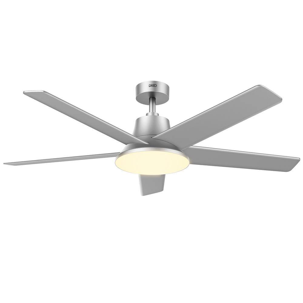 Silver and Wood 52-Inch Ceiling Fan with LED Light and Remote