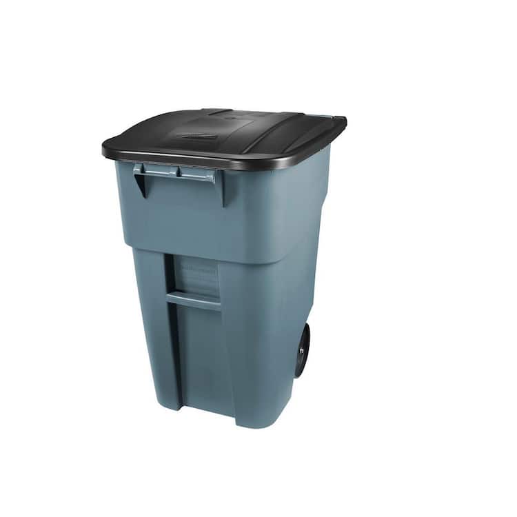Rubbermaid Commercial Products BRUTE 50 Gal. Grey Rollout Plastic Indoor or Outdoor Trash Can with Lid For Offices/Warehouses/Commercial Environments