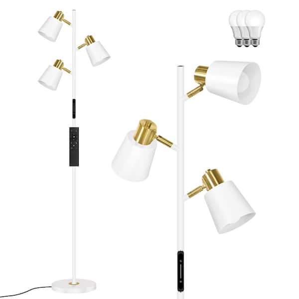 BICIK 67 in. Classic White Industrial Track 3-Light Dimming LED Swing Arm Floor Lamp